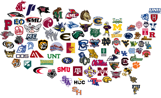 US Map filled with College Logos